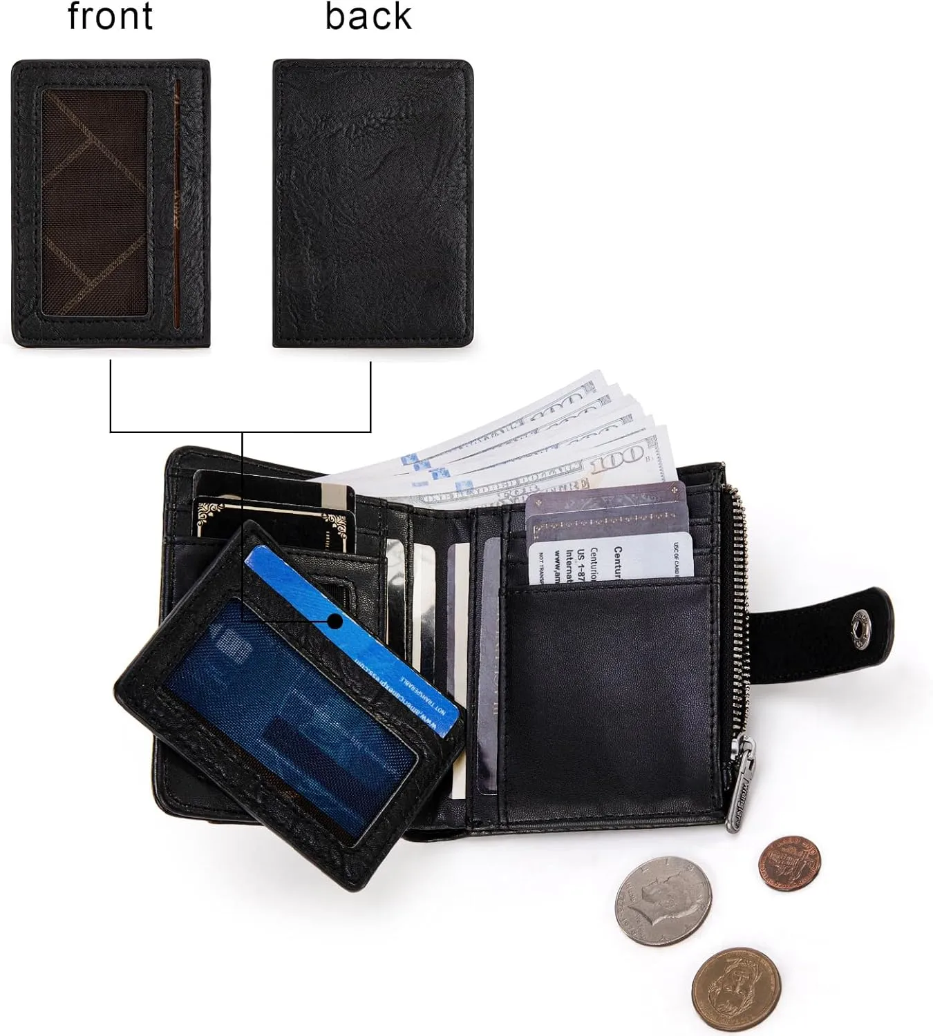 Montana West X Wrangler Womens Small Wallet Bifold Women's Wallets RFID Wallet Women Black Wallets for Women Ladies Female Small Wallett with Removable ID Window