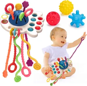 Montessori Pull String Toys for Babies 0-6 6-12 Months Sensory Balls Toddler Travel Infant 9 10 12-18 Month Teethers Developmental for 1 2 Year Old First Easter Birthday Gift