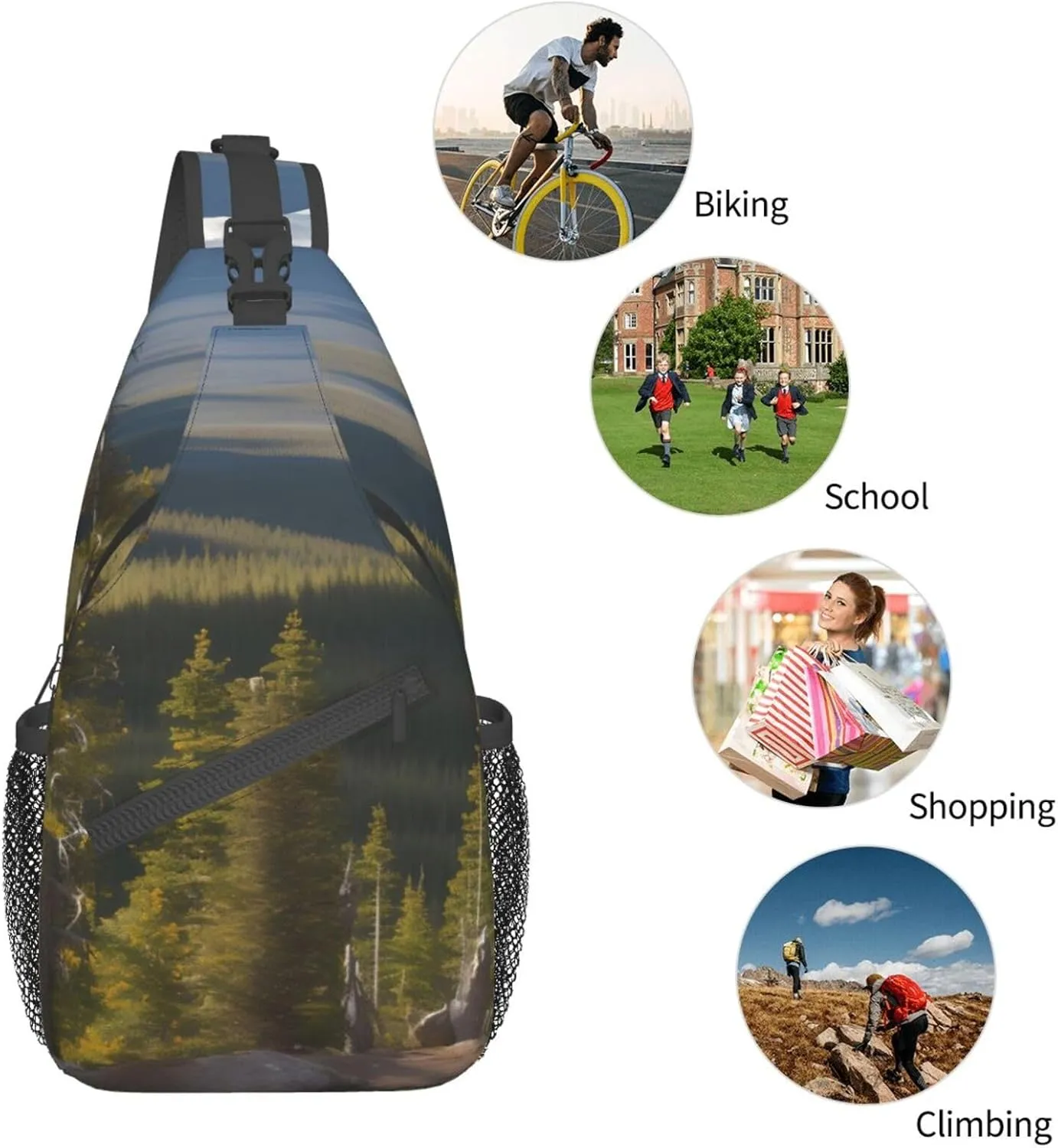 Moose Mountain Pine Tree High Storage Capacity Chest Bag Diagonally Sling Backpack Crossbody Shoulder Bag For Men Women
