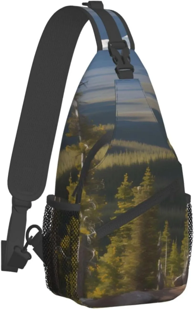 Moose Mountain Pine Tree High Storage Capacity Chest Bag Diagonally Sling Backpack Crossbody Shoulder Bag For Men Women
