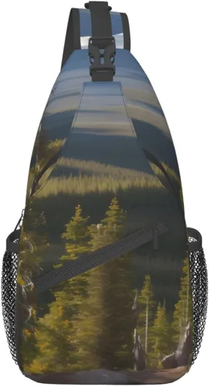 Moose Mountain Pine Tree High Storage Capacity Chest Bag Diagonally Sling Backpack Crossbody Shoulder Bag For Men Women