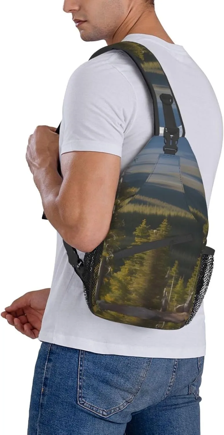 Moose Mountain Pine Tree High Storage Capacity Chest Bag Diagonally Sling Backpack Crossbody Shoulder Bag For Men Women