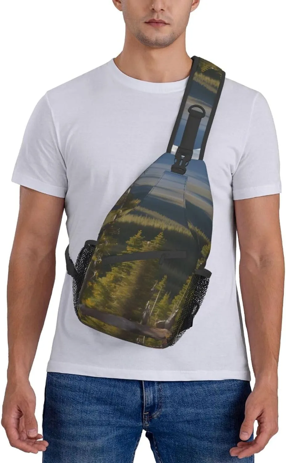 Moose Mountain Pine Tree High Storage Capacity Chest Bag Diagonally Sling Backpack Crossbody Shoulder Bag For Men Women