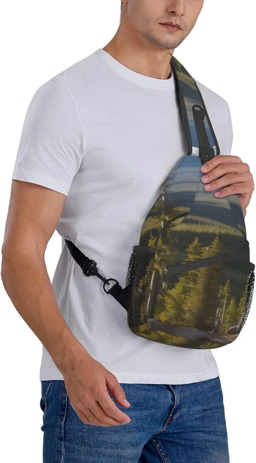 Moose Mountain Pine Tree High Storage Capacity Chest Bag Diagonally Sling Backpack Crossbody Shoulder Bag For Men Women