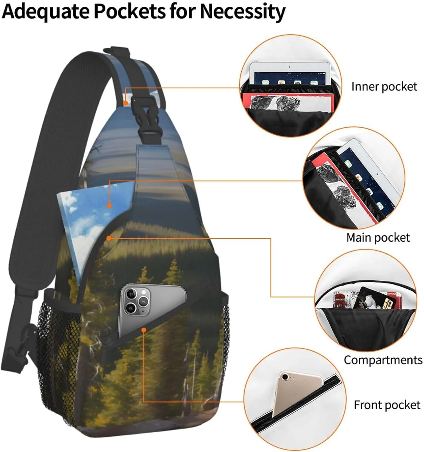 Moose Mountain Pine Tree High Storage Capacity Chest Bag Diagonally Sling Backpack Crossbody Shoulder Bag For Men Women