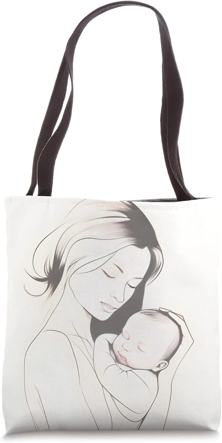 Mother And Baby Minimalist Aesthetic Line Art Mama Tote Bag