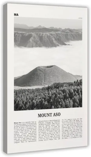 Mount Aso Black And White, Retro City Map Travel Landscape Poster Print for Teen Boys Room Wall Art Canvas Painting Print 20x30inch(50x75cm)