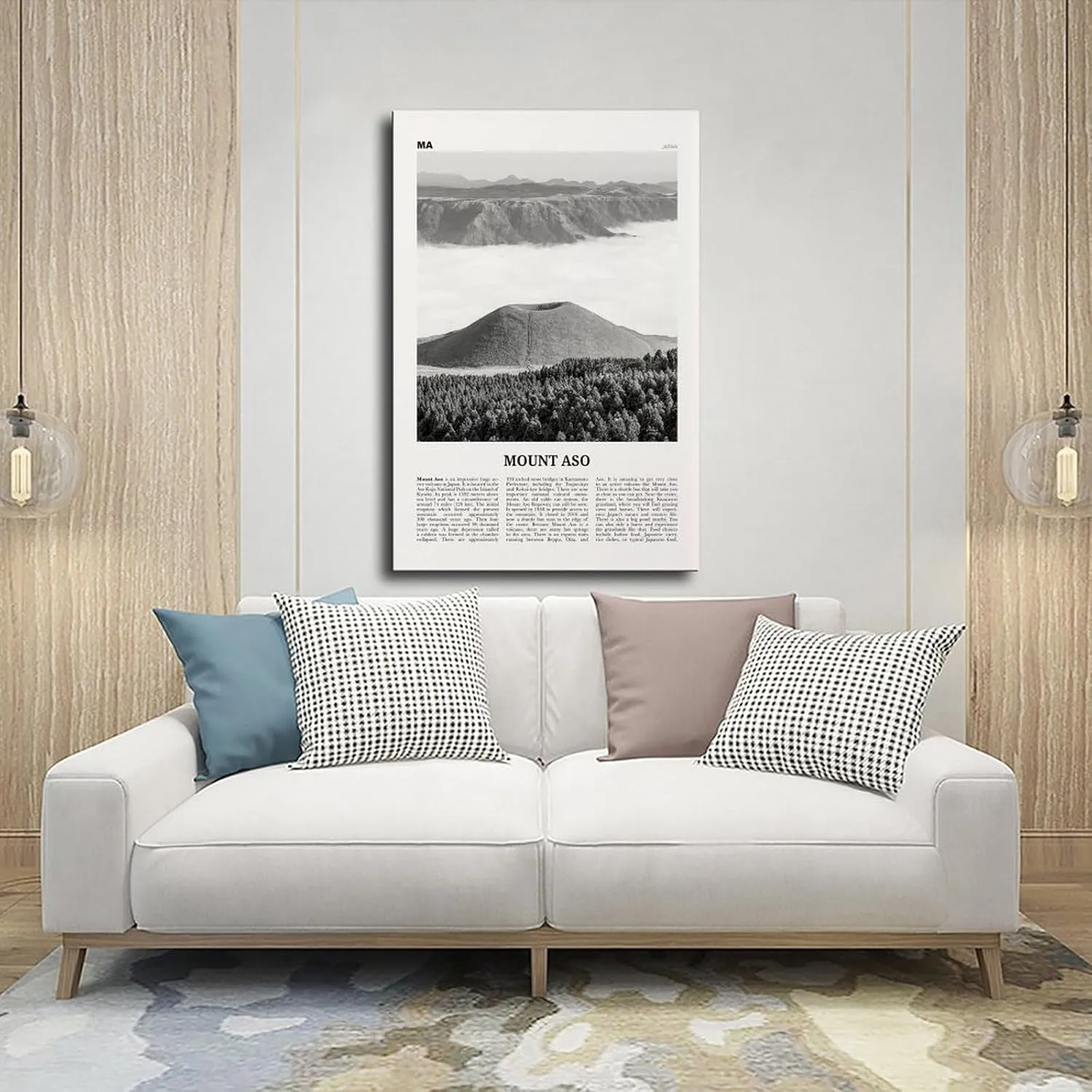 Mount Aso Black And White, Retro City Map Travel Landscape Poster Print for Teen Boys Room Wall Art Canvas Painting Print 20x30inch(50x75cm)