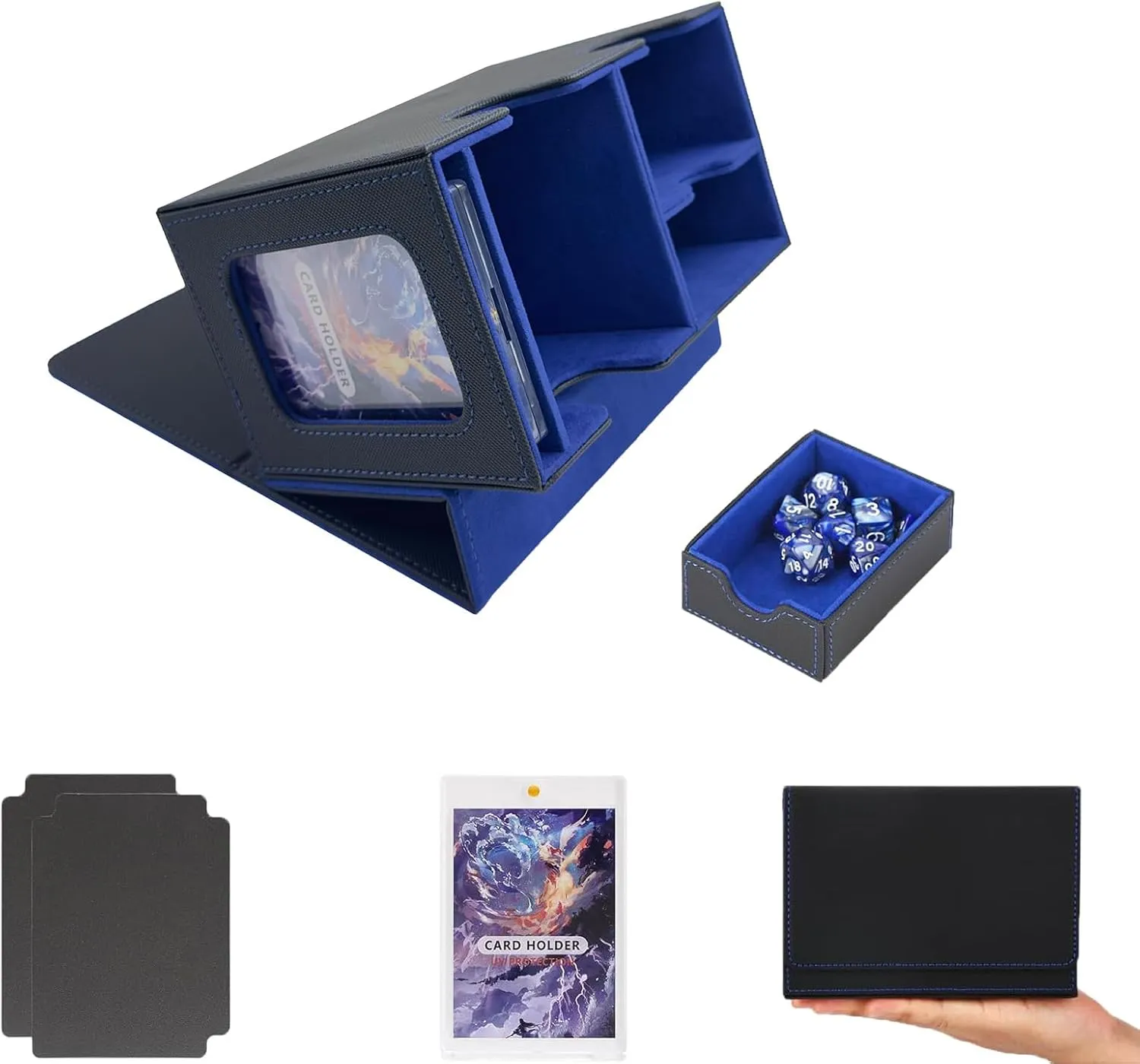 MTG Deck Box for Commander, Card Deck Box with Dice Tray Fits 200 , Trading Card Storage Box for MTG TCG CCG with 2 Dividers 35pt Magnetic Holder (Blue)