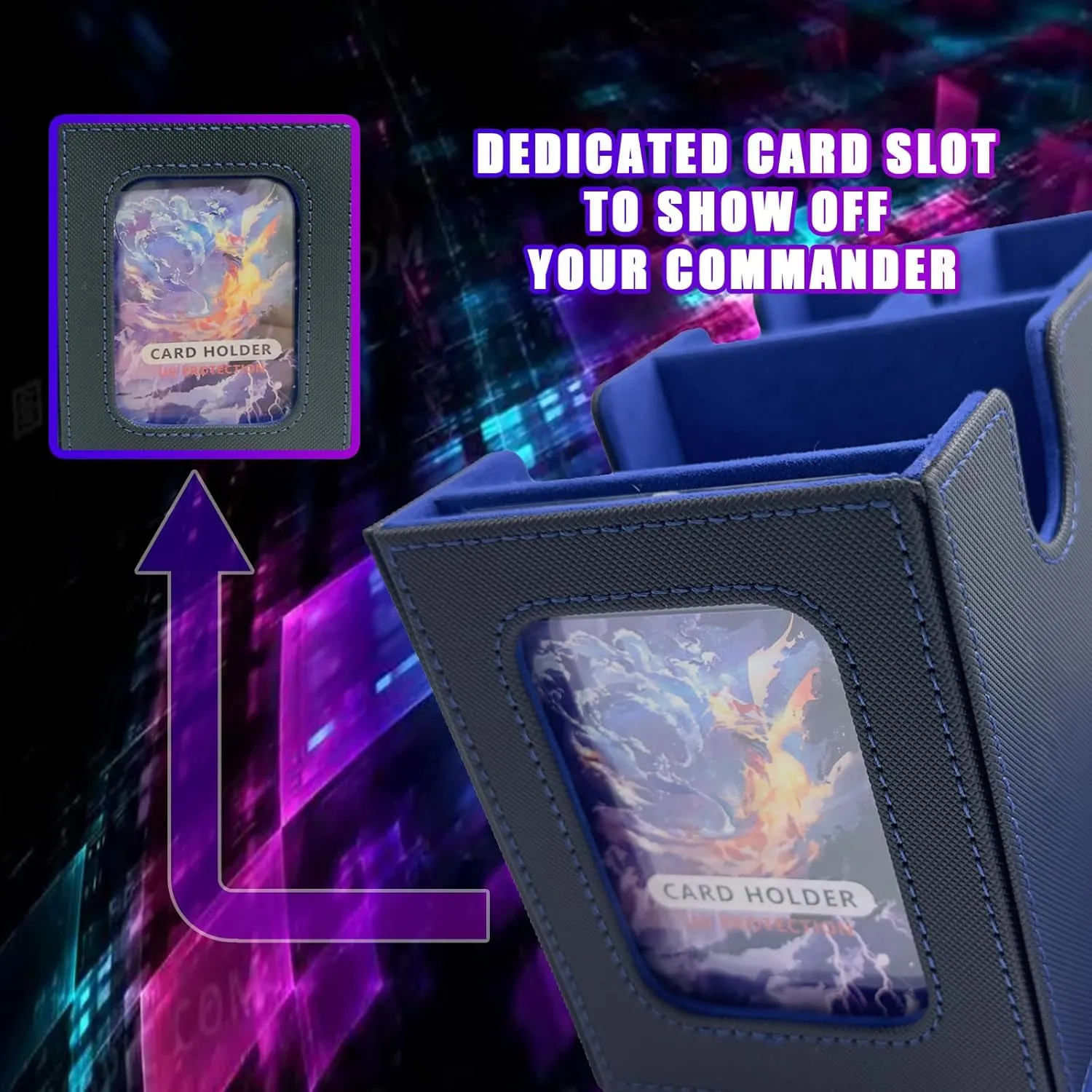MTG Deck Box for Commander, Card Deck Box with Dice Tray Fits 200 , Trading Card Storage Box for MTG TCG CCG with 2 Dividers 35pt Magnetic Holder (Blue)