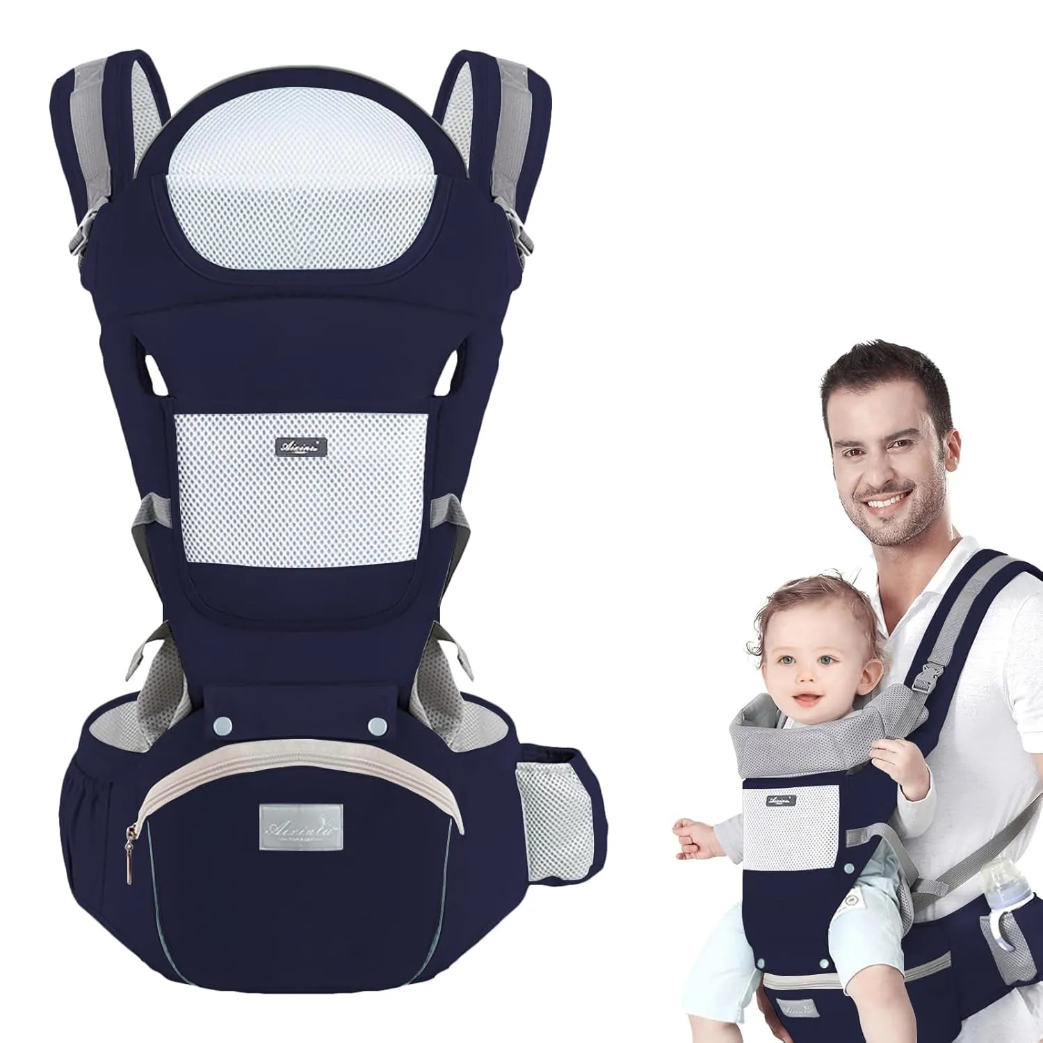 Multi-Functional 9 in 1 Baby Carrier - Newborn to Toddler, 7-45 lbs, Ergonomic Sling Carrier with Hip Seat for All Seasons, Hands Free Backpack Carrier