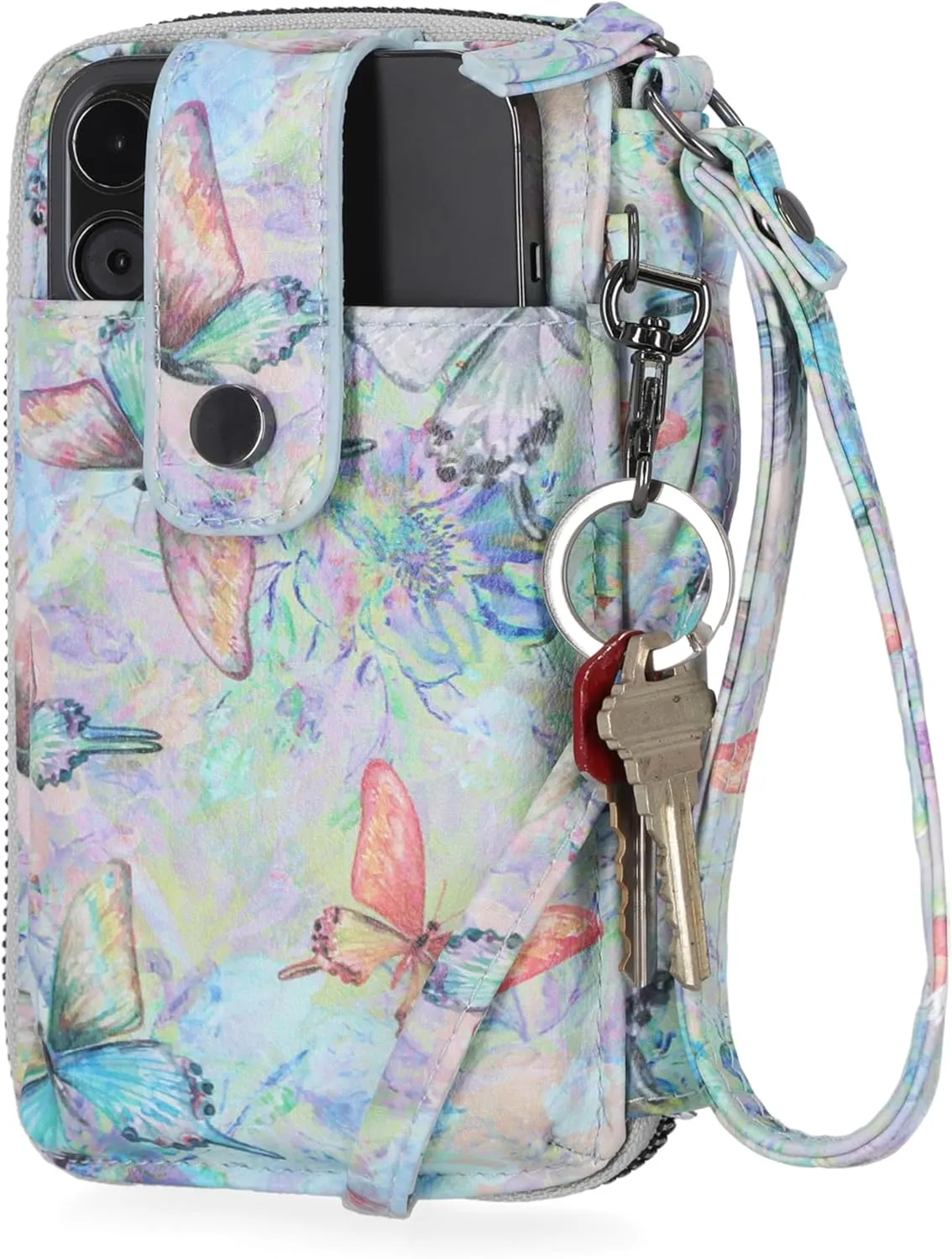 Mundi Jacqui RFID Crossbody Wallet for Women, Vegan Leather Small Travel Handbag with Phone Holder, Compact Organizer with Card Slots and Adjustable Strap, Vacation Purse in Baby Blossom Ii