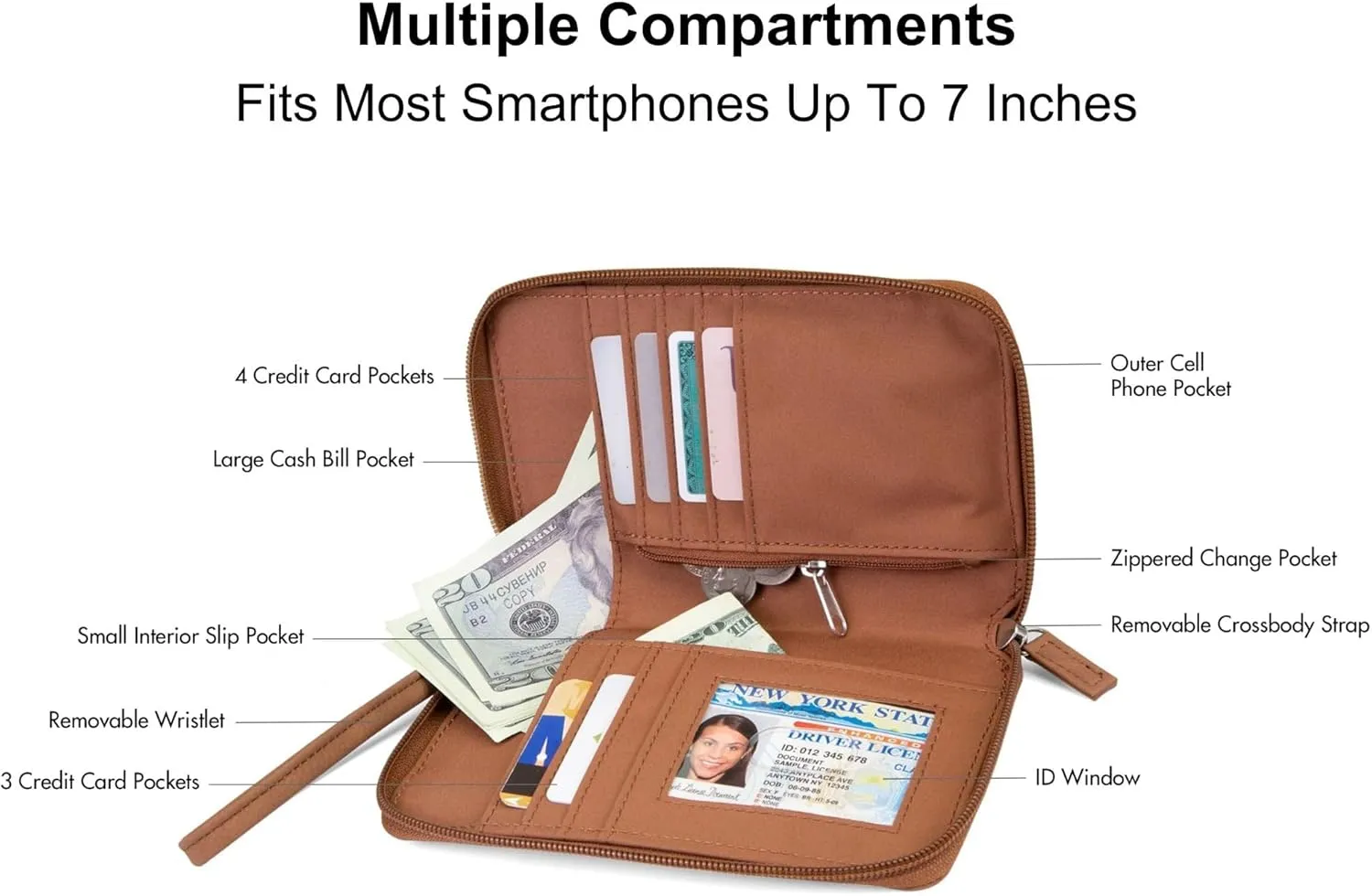 Mundi Jacqui RFID Crossbody Wallet for Women, Vegan Leather Small Travel Handbag with Phone Holder, Compact Organizer with Card Slots and Adjustable Strap, Vacation Purse in Baby Blossom Ii