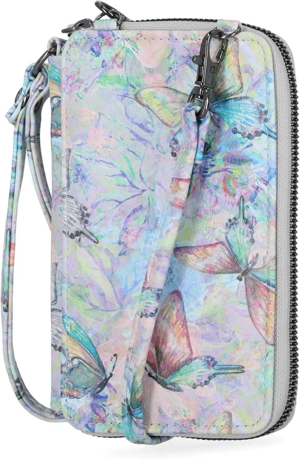 Mundi Jacqui RFID Crossbody Wallet for Women, Vegan Leather Small Travel Handbag with Phone Holder, Compact Organizer with Card Slots and Adjustable Strap, Vacation Purse in Baby Blossom Ii