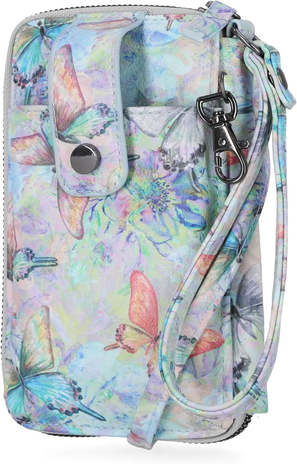 Mundi Jacqui RFID Crossbody Wallet for Women, Vegan Leather Small Travel Handbag with Phone Holder, Compact Organizer with Card Slots and Adjustable Strap, Vacation Purse in Baby Blossom Ii