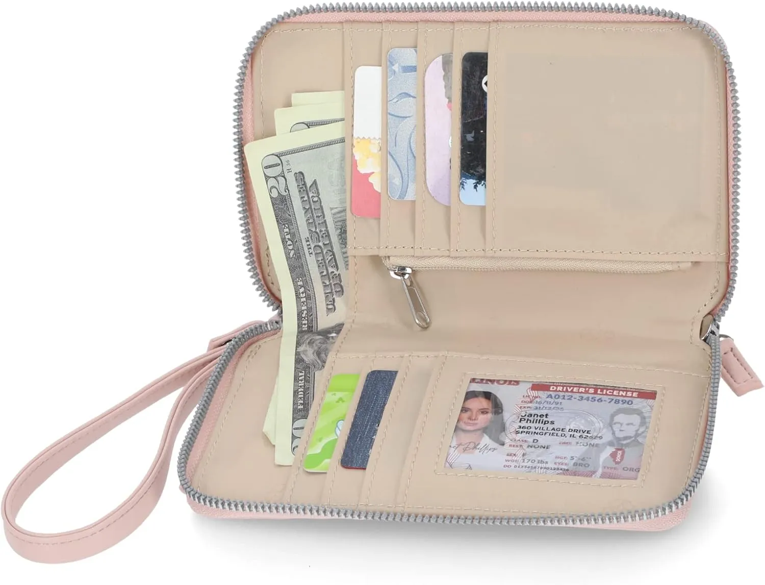 Mundi Jacqui RFID Crossbody Wallet for Women, Vegan Leather Small Travel Handbag with Phone Holder, Compact Organizer with Card Slots and Adjustable Strap, Vacation Purse in Blush