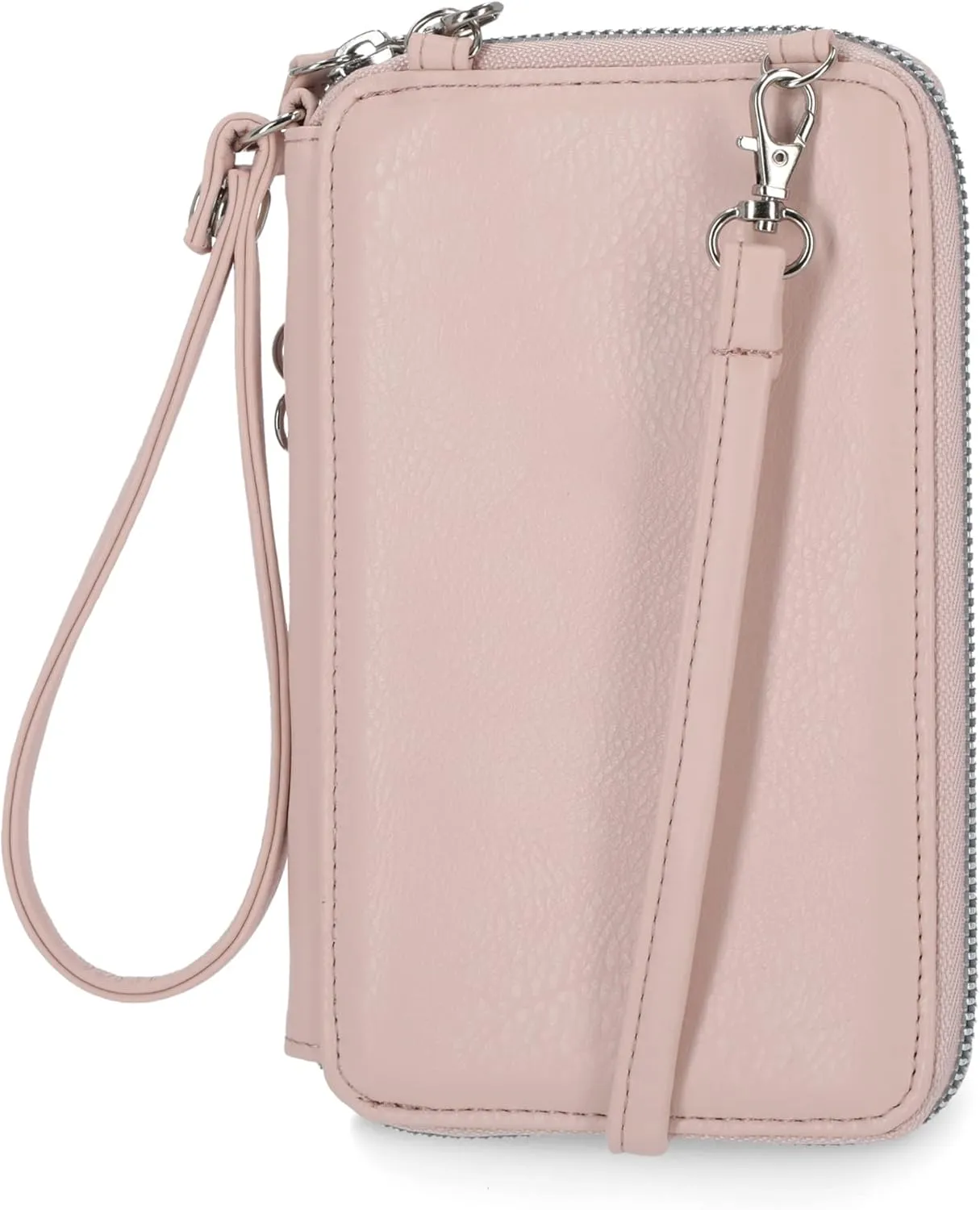 Mundi Jacqui RFID Crossbody Wallet for Women, Vegan Leather Small Travel Handbag with Phone Holder, Compact Organizer with Card Slots and Adjustable Strap, Vacation Purse in Blush