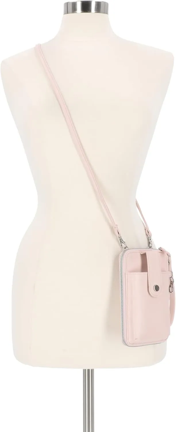 Mundi Jacqui RFID Crossbody Wallet for Women, Vegan Leather Small Travel Handbag with Phone Holder, Compact Organizer with Card Slots and Adjustable Strap, Vacation Purse in Blush