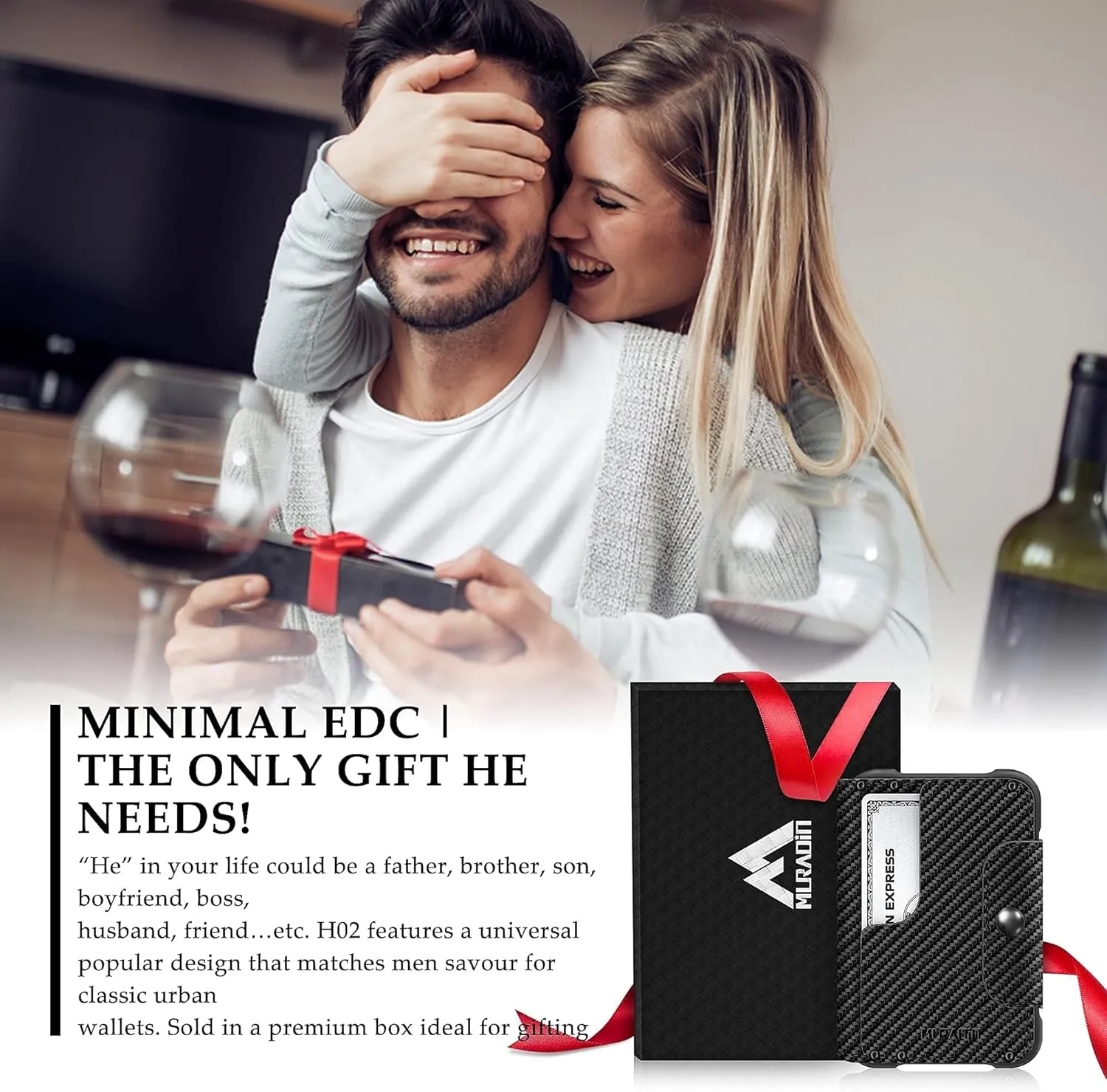 MURADIN Minimalist Slim Business Bifold Wallet for Men - Tactical Front Pocket Wallet with RFID Protection and Secure Card Holder