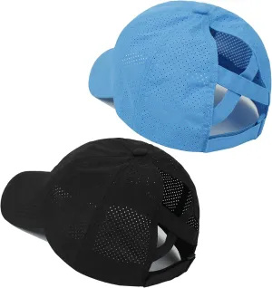 Muryobao 2 Packs Womens Criss Cross Ponytail Baseball Cap High Messy Bun Ponycap Quick Drying Mesh Outdoor Sports Travel Hat