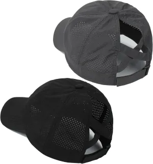 Muryobao 2 Packs Womens Criss Cross Ponytail Baseball Cap High Messy Bun Ponycap Quick Drying Mesh Outdoor Sports Travel Hat
