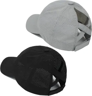 Muryobao 2 Packs Womens Criss Cross Ponytail Baseball Cap High Messy Bun Ponycap Quick Drying Mesh Outdoor Sports Travel Hat