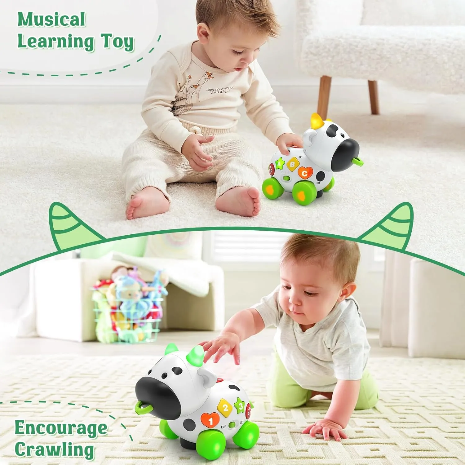 Musical Cow Toys for 1  Year Old Boy Girl, Bilingual Baby Toy 6-12-18 Month, 1 Year Old Boy Toys, 1 Year Old Girl Gift, Learning Toddler Toy Age 1-2, First Christmas 1st Birthday Gift