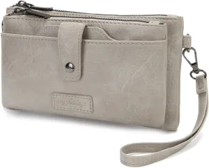 myfriday Womens Vintage Vegan Leather Wristlet Clutch Purse with Zip Around 2 Strap & Detchable Card Holder