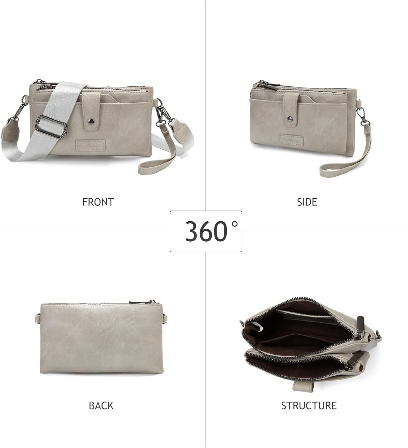 myfriday Womens Vintage Vegan Leather Wristlet Clutch Purse with Zip Around 2 Strap & Detchable Card Holder