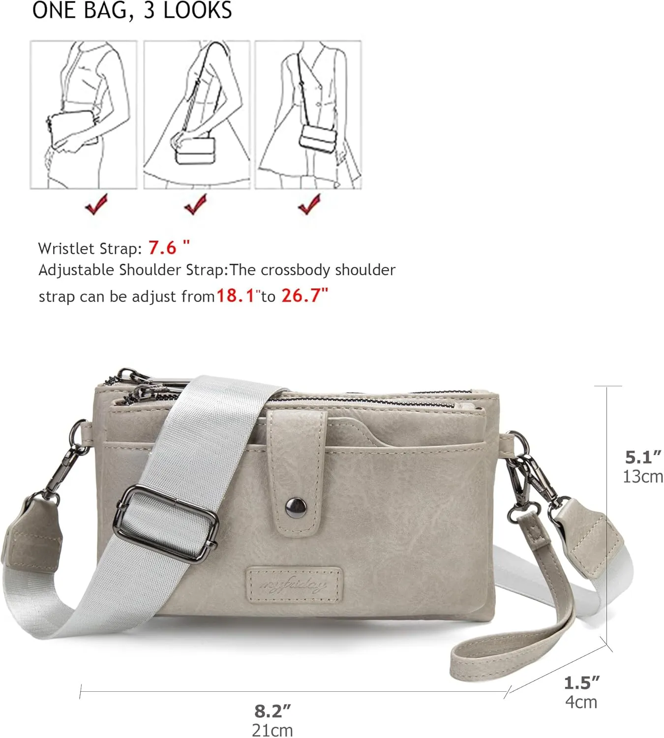 myfriday Womens Vintage Vegan Leather Wristlet Clutch Purse with Zip Around 2 Strap & Detchable Card Holder