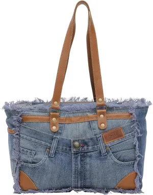Myra Bag Western Leather Shoulder Bag for Women - Upcycled Canvas Handbag Janesa Aqua