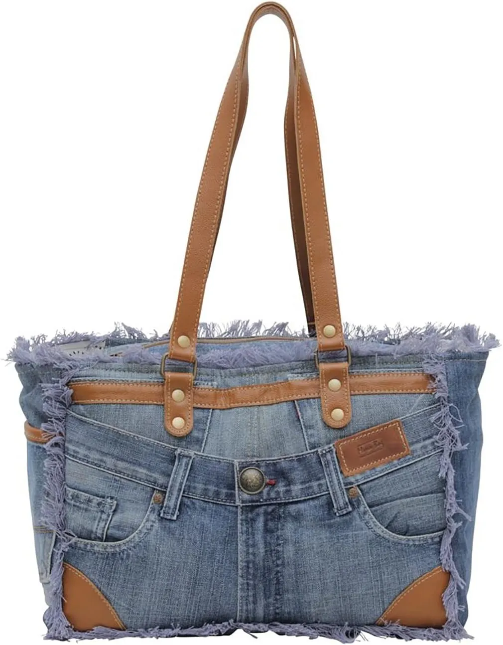 Myra Bag Western Leather Shoulder Bag for Women - Upcycled Canvas Handbag Janesa Aqua