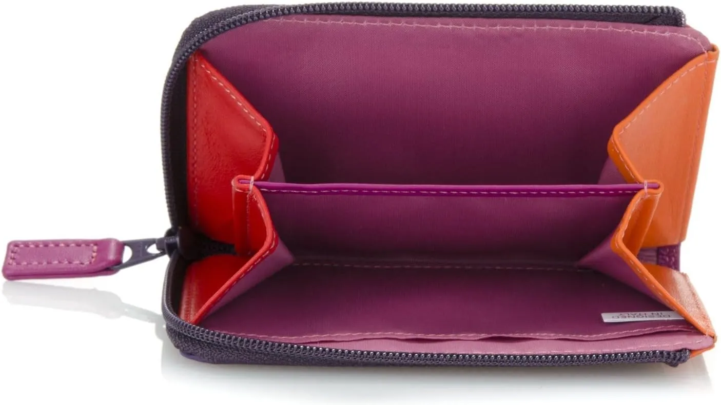 mywalit Small Zip Leather Purse | 3 Card Slots | ID Window & Coin Pocket | Sangria Multi | Stylish & Compact Accessory for Men & Women | Perfect for Everyday Use