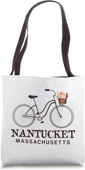 Nantucket Massachusetts Bike Flowers Basket Summer Travel Tote Bag