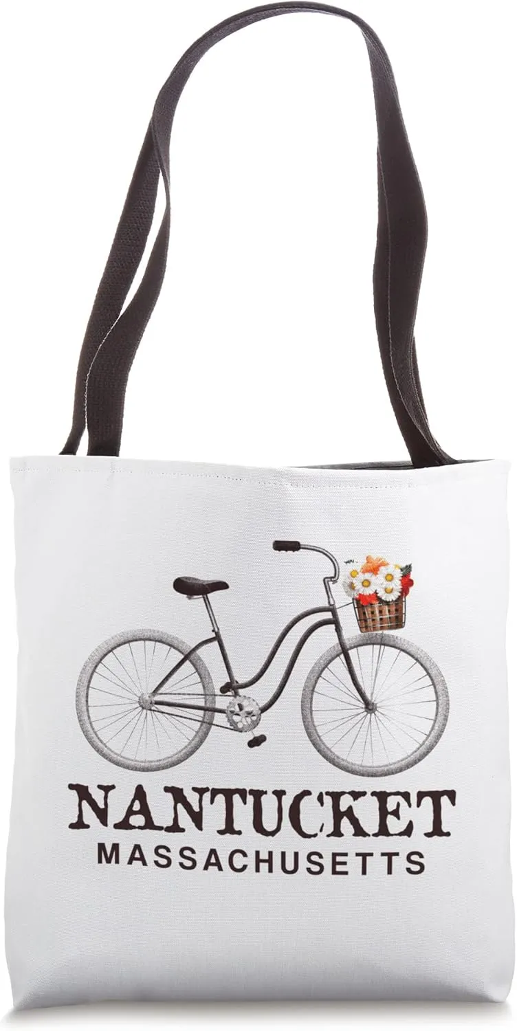 Nantucket Massachusetts Bike Flowers Basket Summer Travel Tote Bag