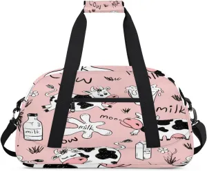 Naughty Cow Gym Duffel Bag for Men Women Milk Sports Tote Bag with Adjustable Shoulder Strap for Dance Gymnastics Traveling Outdoor Camping Overnight Stay