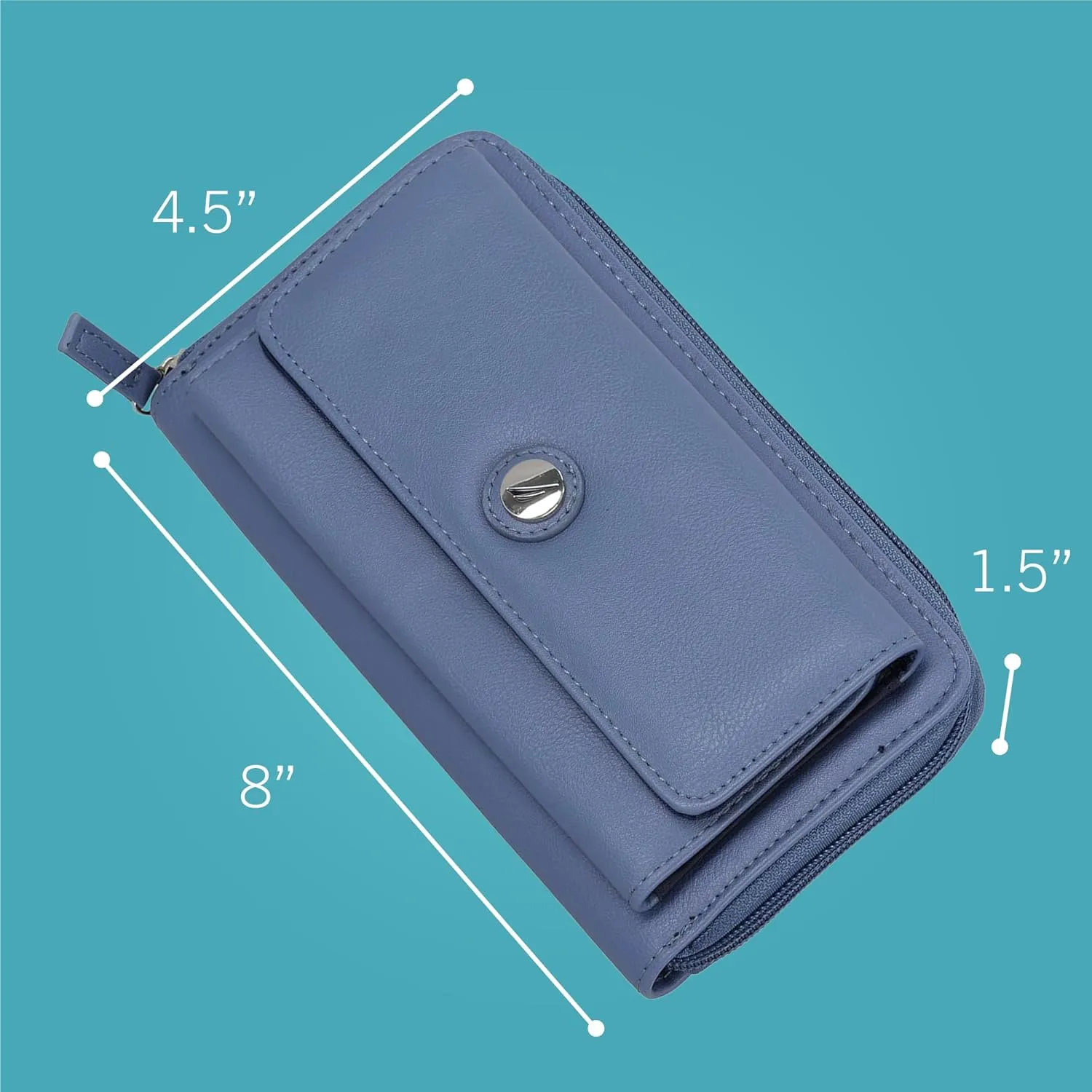 Nautica Womens, Bulk Cargo Vegan Leather RFID Wallet, Fashionable Zip Around Large Clutch with Phone Case and Multi Card Organizer, Marine
