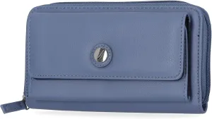 Nautica Womens, Bulk Cargo Vegan Leather RFID Wallet, Fashionable Zip Around Large Clutch with Phone Case and Multi Card Organizer, Marine