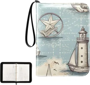 Nautical Map Card Binder 4-Pocket, 400 Pockets Trading Cards Holder Games Card Albums Storage Organizer Case for Football, Baseball Cards