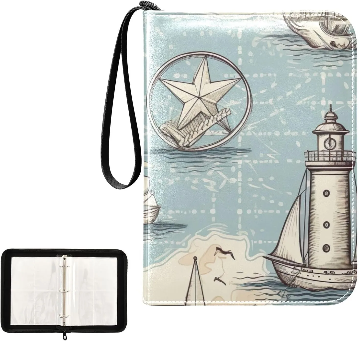 Nautical Map Card Binder 4-Pocket, 400 Pockets Trading Cards Holder Games Card Albums Storage Organizer Case for Football, Baseball Cards