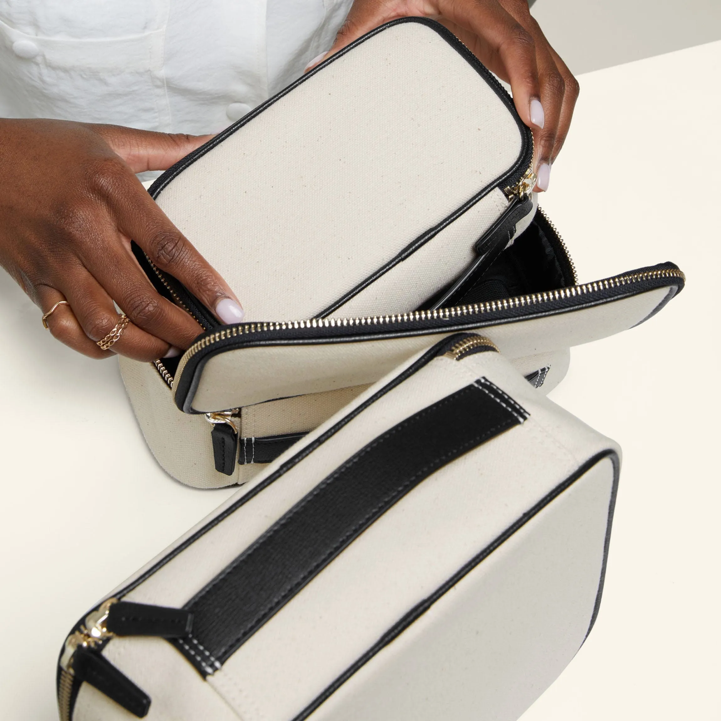 Nested Travel Organizer Trio in Canvas Natural Canvas/Black