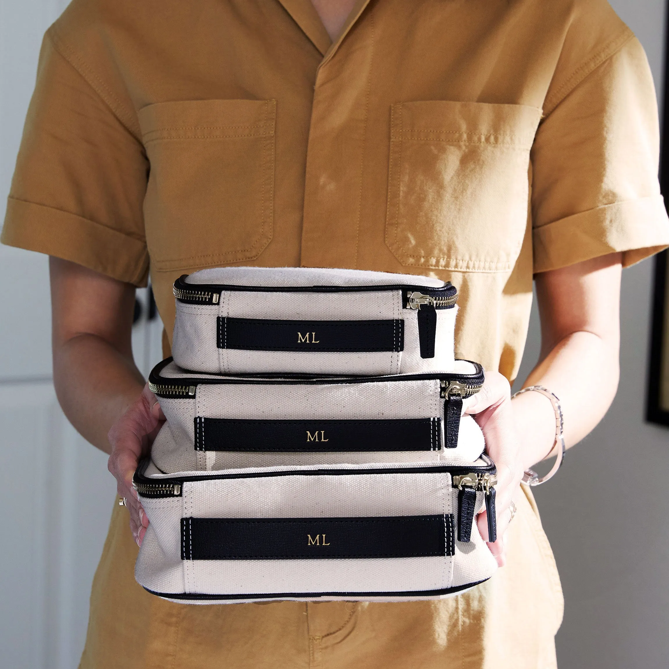 Nested Travel Organizer Trio in Canvas Natural Canvas/Black