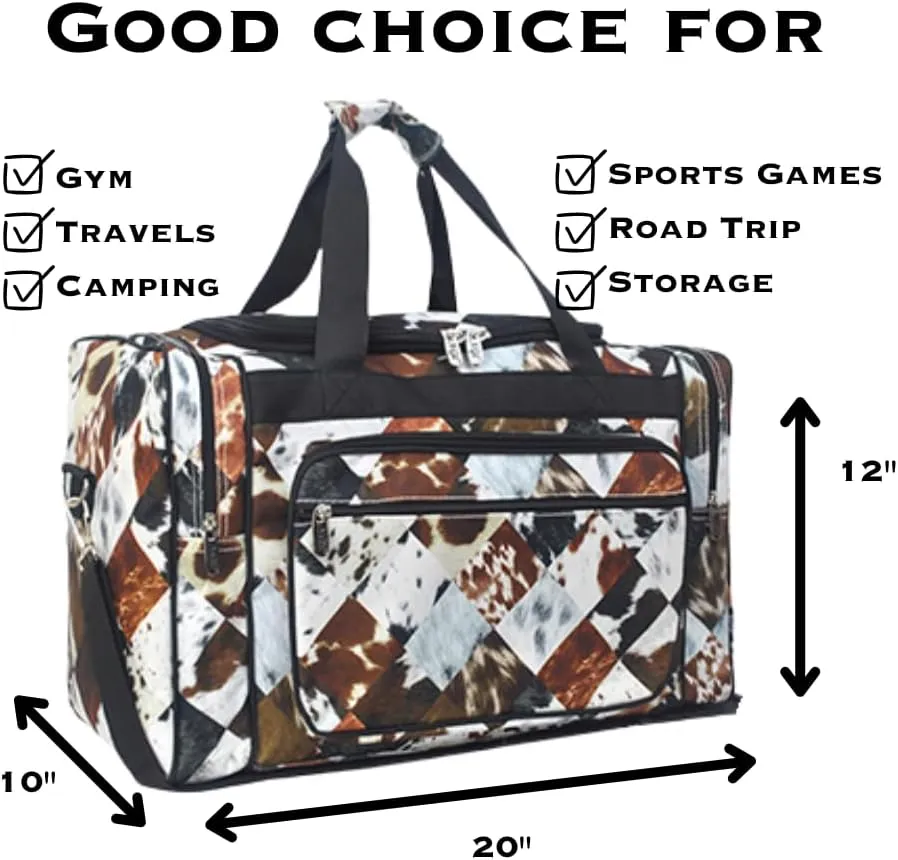 NGIL Canvas 20" inch Duffle Bag (Cow Tile Print-Black)