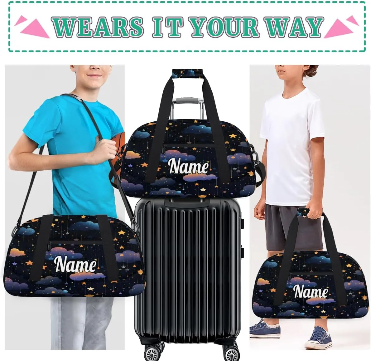 Night Starry Sky Personalized Dance Bag for Girls Boys Sport Duffel Bag with Your Name Kids Gymnastics Travel Bags