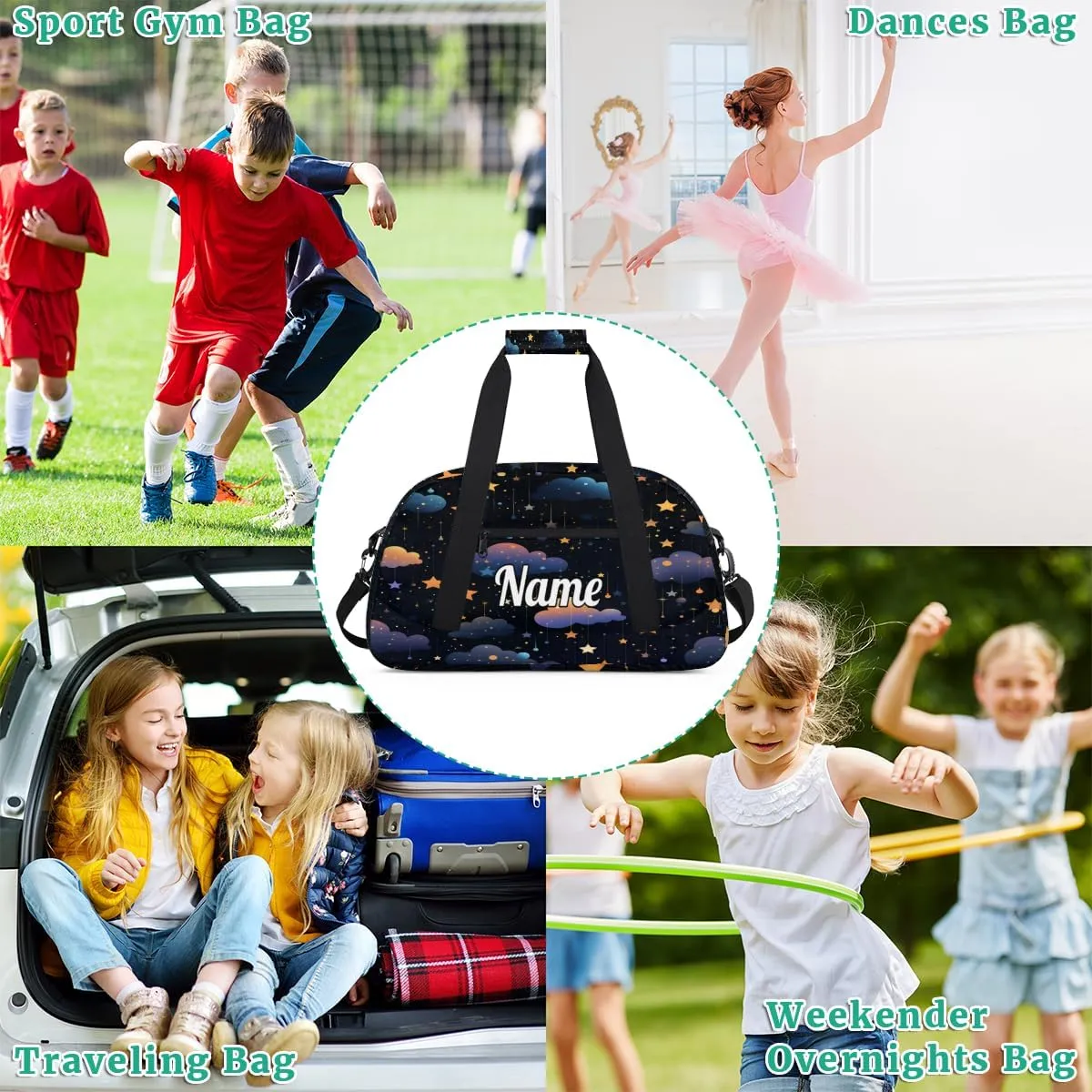 Night Starry Sky Personalized Dance Bag for Girls Boys Sport Duffel Bag with Your Name Kids Gymnastics Travel Bags