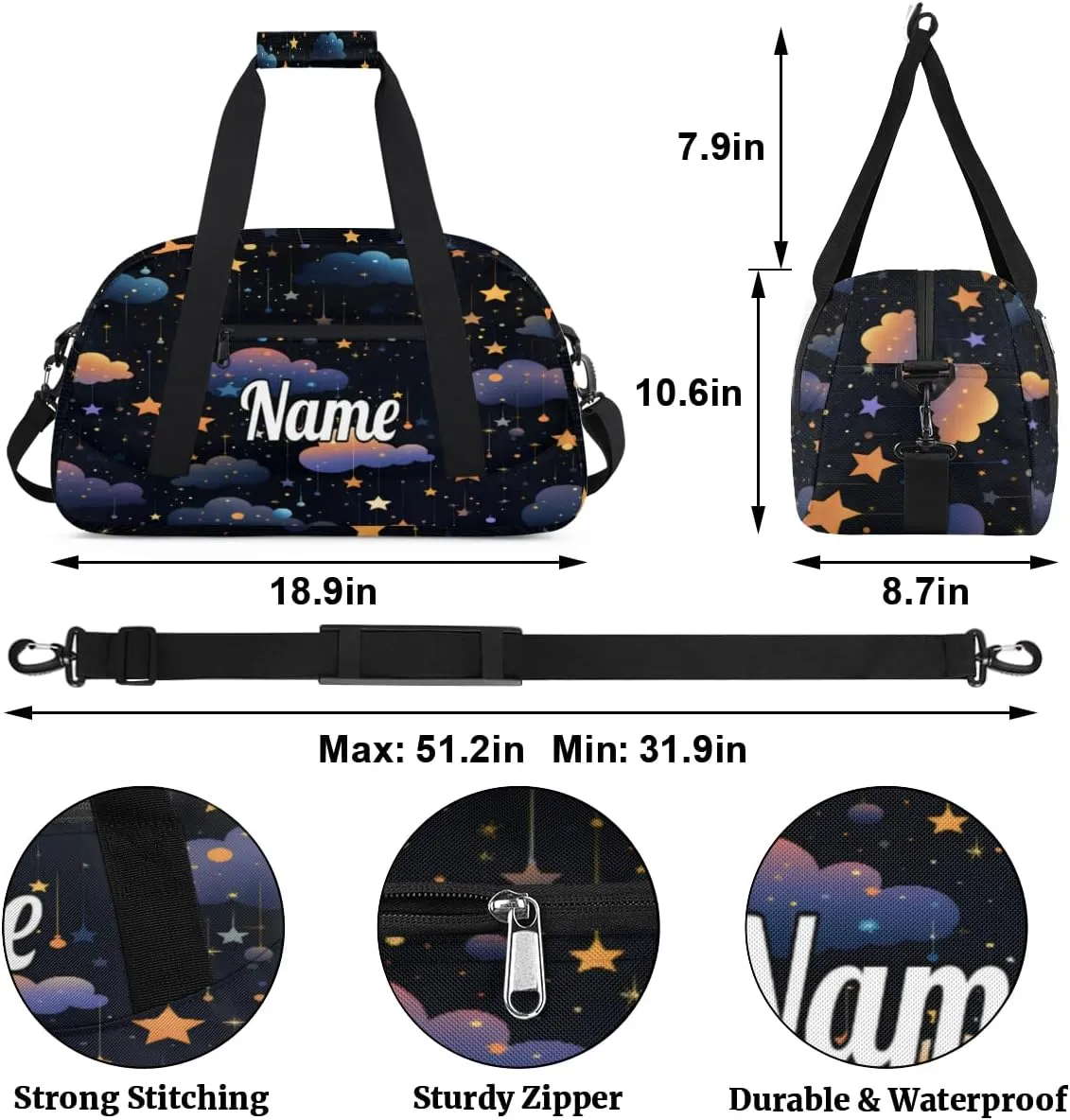 Night Starry Sky Personalized Dance Bag for Girls Boys Sport Duffel Bag with Your Name Kids Gymnastics Travel Bags