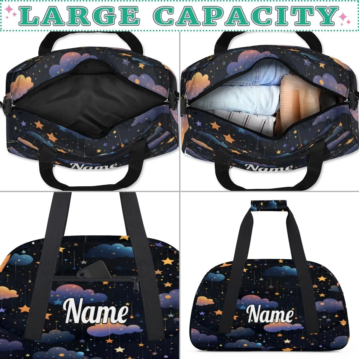Night Starry Sky Personalized Dance Bag for Girls Boys Sport Duffel Bag with Your Name Kids Gymnastics Travel Bags