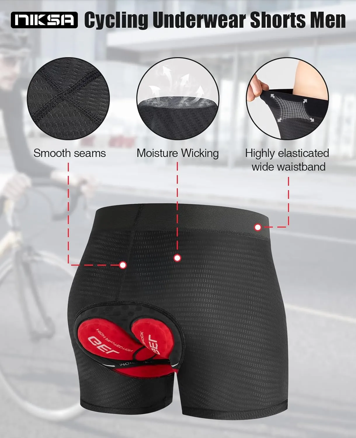 Niksa Cycling Underwear Men Absorbent, 5D Padded Gel Bike Shorts Men, Breathable Bike Liner Shorts for Mountain Biking