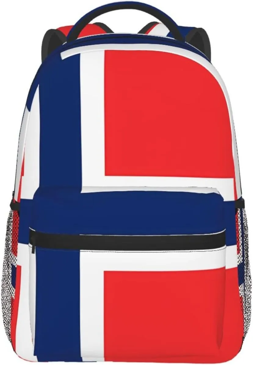Norway Norwegian Flag Round Backpack Casual Laptop Backpack Double Shoulder Bag Lightweight Backpack For Women Men Travel