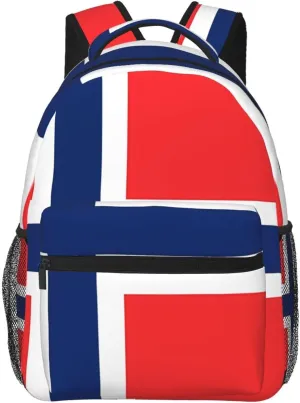Norway Norwegian Flag Round Backpack Casual Laptop Backpack Double Shoulder Bag Lightweight Backpack For Women Men Travel